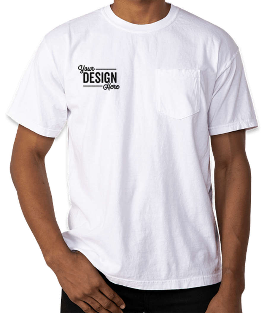 Comfort Colors 100% Cotton Pocket T-shirt - Embroidered in White