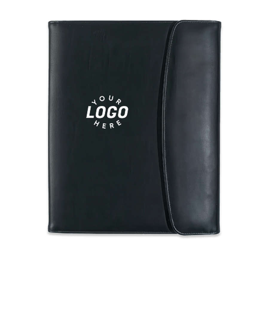 Large Leather Look Padfolio with Snap Closure in Black