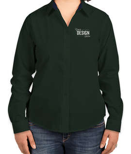 Port Authority Women's Long Sleeve Easy Care Shirt - Color: Dark Green/Navy