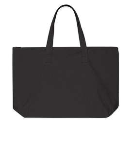 Large Wide 100% Cotton Canvas Zippered Tote Bag - Color: Black