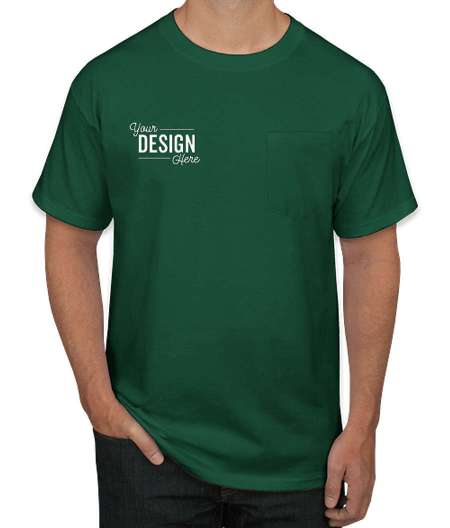 Hanes Beefy-T Pocket T-shirt in Deep Forest