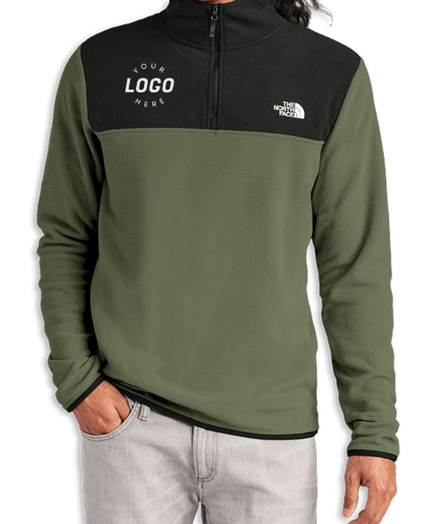 The North Face Glacier Recycled Quarter Zip Fleece Pullover - Embroidered in New Taupe Green / TNF Black