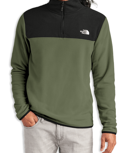 The North Face Glacier Recycled Quarter Zip Fleece Pullover - Printed in New Taupe Green / TNF Black