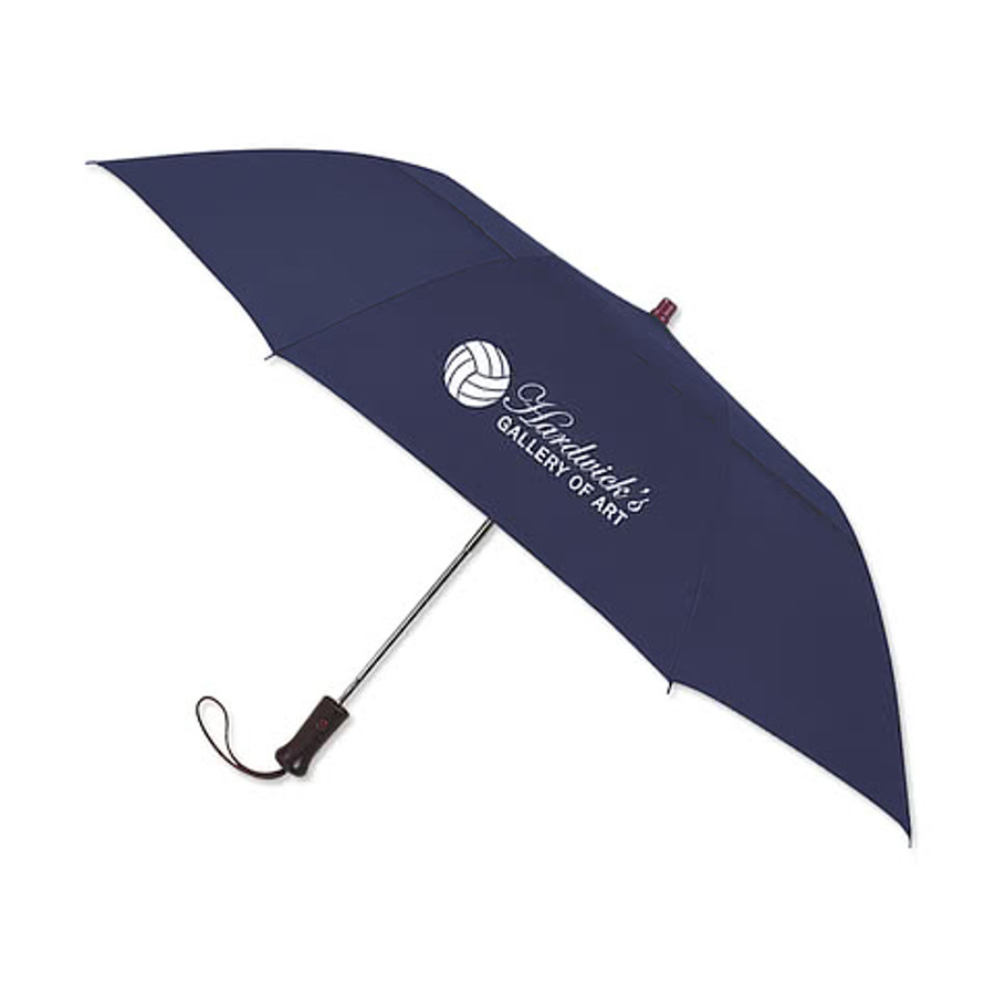 44" Arc Telescopic Folding Wood Handle Umbrella in Navy Blue