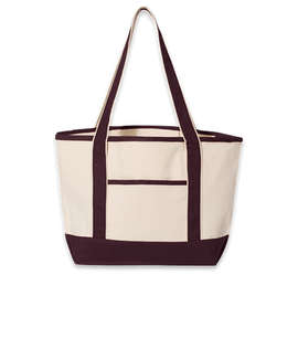Medium Deluxe Canvas Boat Tote Bag - Color: Natural / Maroon