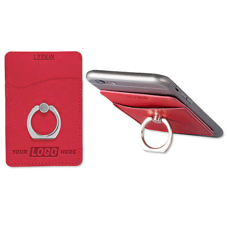Debossed Tuscany Phone Wallet with Metal Ring Phone Stand in Green Lime