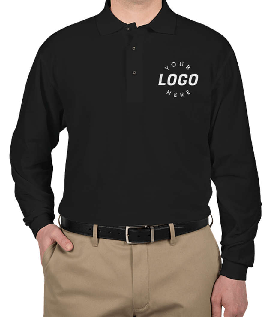 Port Authority Tall Silk Touch Long Sleeve Polo - Embroidered in Black