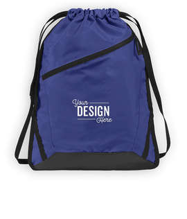 Port Authority Adjustable Strap Contrast Zipper Drawstring Bag - Color: True Royal / Black