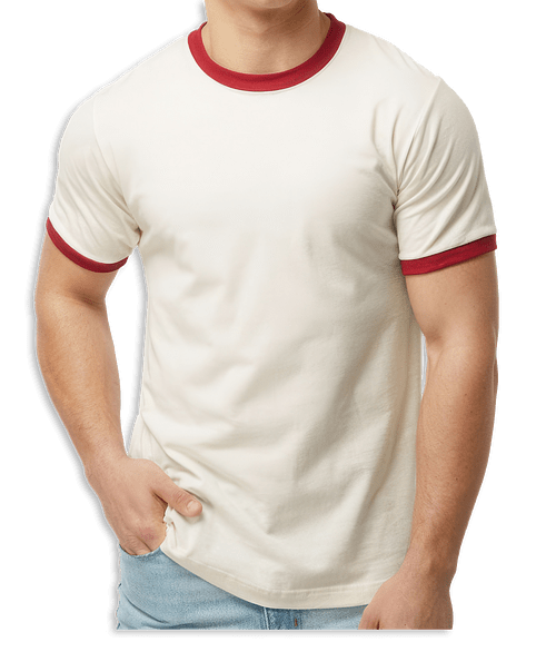 Tultex Fine Jersey Crewneck Ringer T-shirt in Vintage White / Rio Red