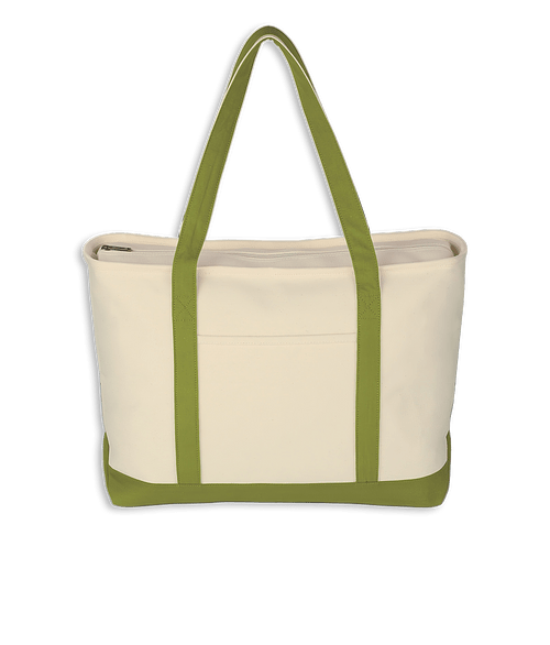 Starboard Large Cotton Canvas Zippered Tote Bag in Natural  /  Lime Green