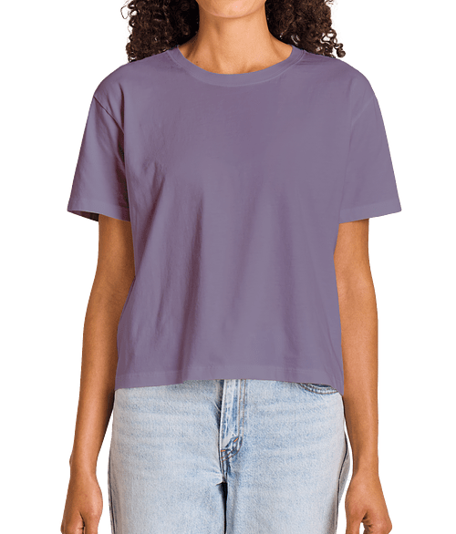 Life is Good Women’s Crusher Garment Washed Boxy T-shirt in Dusk Purple