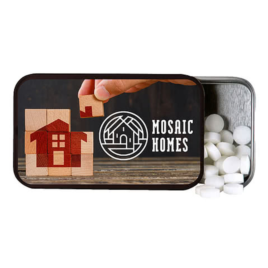 Full Color Peppermint Mints Sliding Tin in Black
