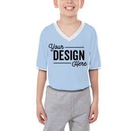 Augusta Youth Cutter+ UPF 50 V-Neck Jersey - Color: Columbia Blue / White