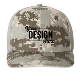 Richardson Patterned Snapback Trucker Hat - Color: Military Digital Camo / Light Green