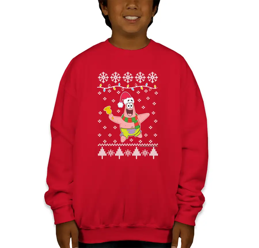 SpongeBob SquarePants - Patrick Ugly Christmas Sweater - Gildan Youth Midweight 50/50 Crewneck Sweatshirt