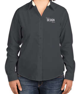 Port Authority Women's Long Sleeve Easy Care Shirt - Color: Steel Grey/Light Stone