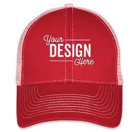 Mega Cap Contrast Stitch Trucker Hat - Color: Red / Pink