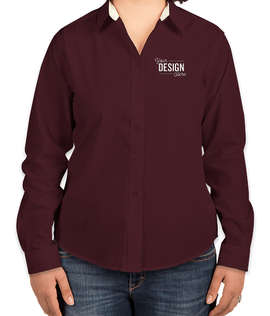 Port Authority Women's Long Sleeve Easy Care Shirt - Color: Burgundy/Light Stone