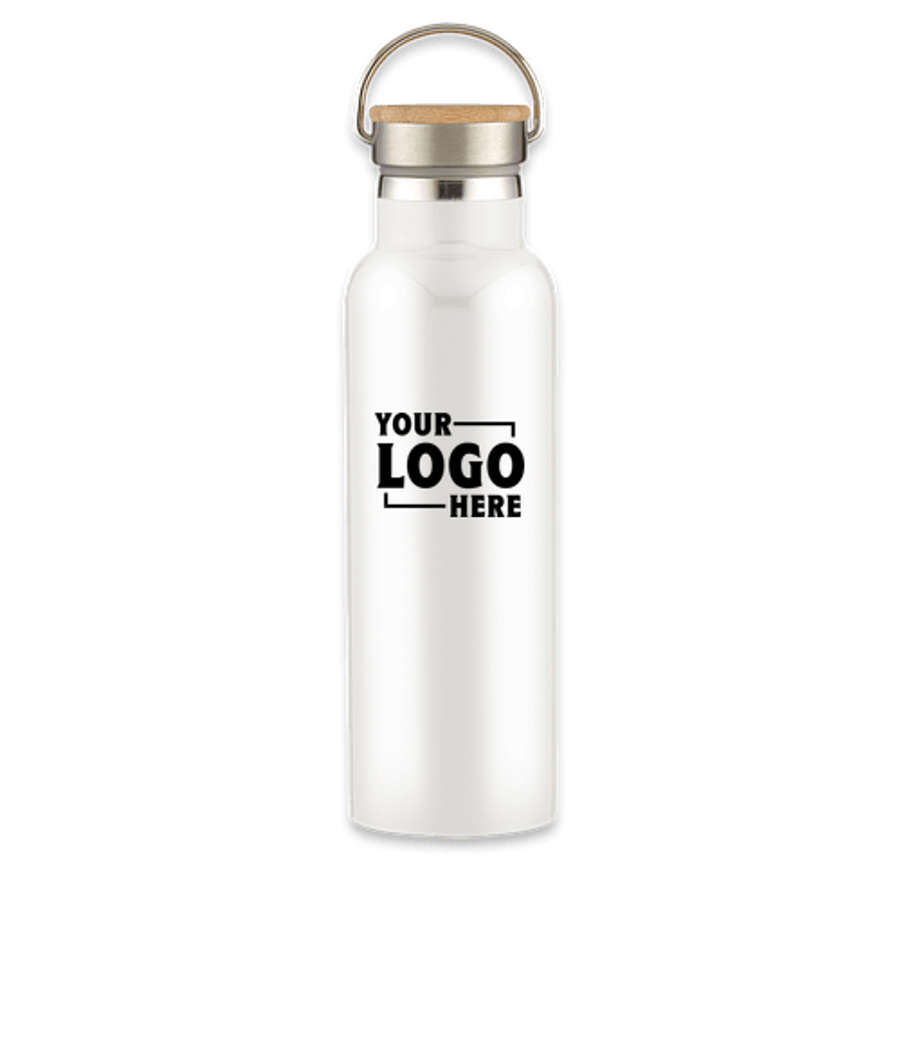 21 oz. Tipton Stainless Steel Water Bottle with Bamboo Lid in White