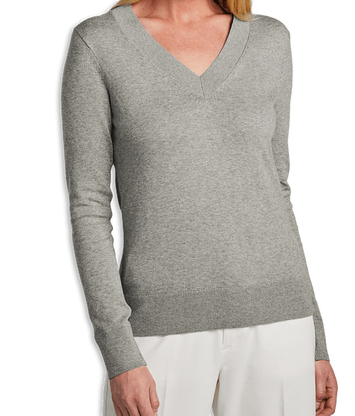 Brooks Brothers Women’s Cotton Stretch V-Neck Sweater in Light Shadow Grey Heather