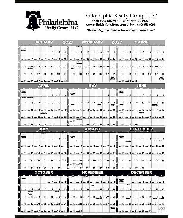 Black & White Time Management Span-A-Year Non-Laminated Calendar