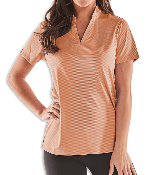 Storm Creek Women's Optimist Microstripe Performance Polo - Embroidered in Melon Orange