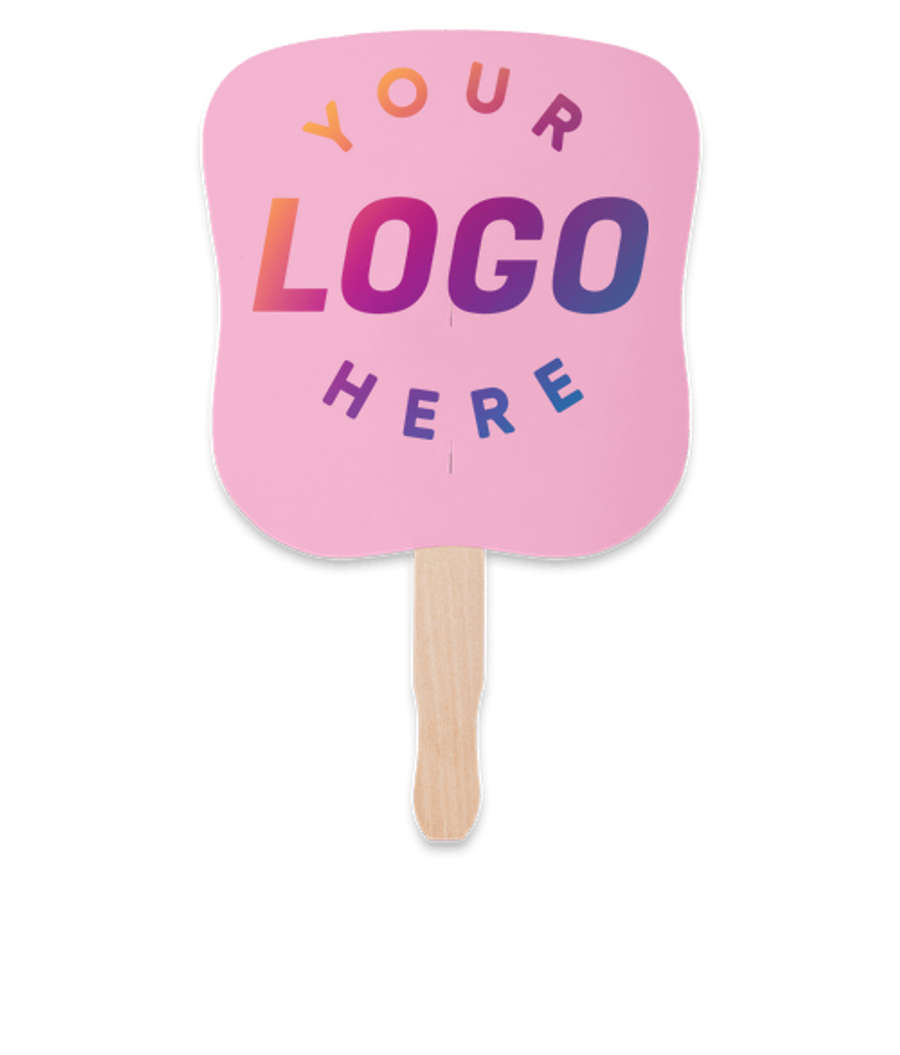 Full Color Hourglass Shaped Hand Fan in Charity Pink