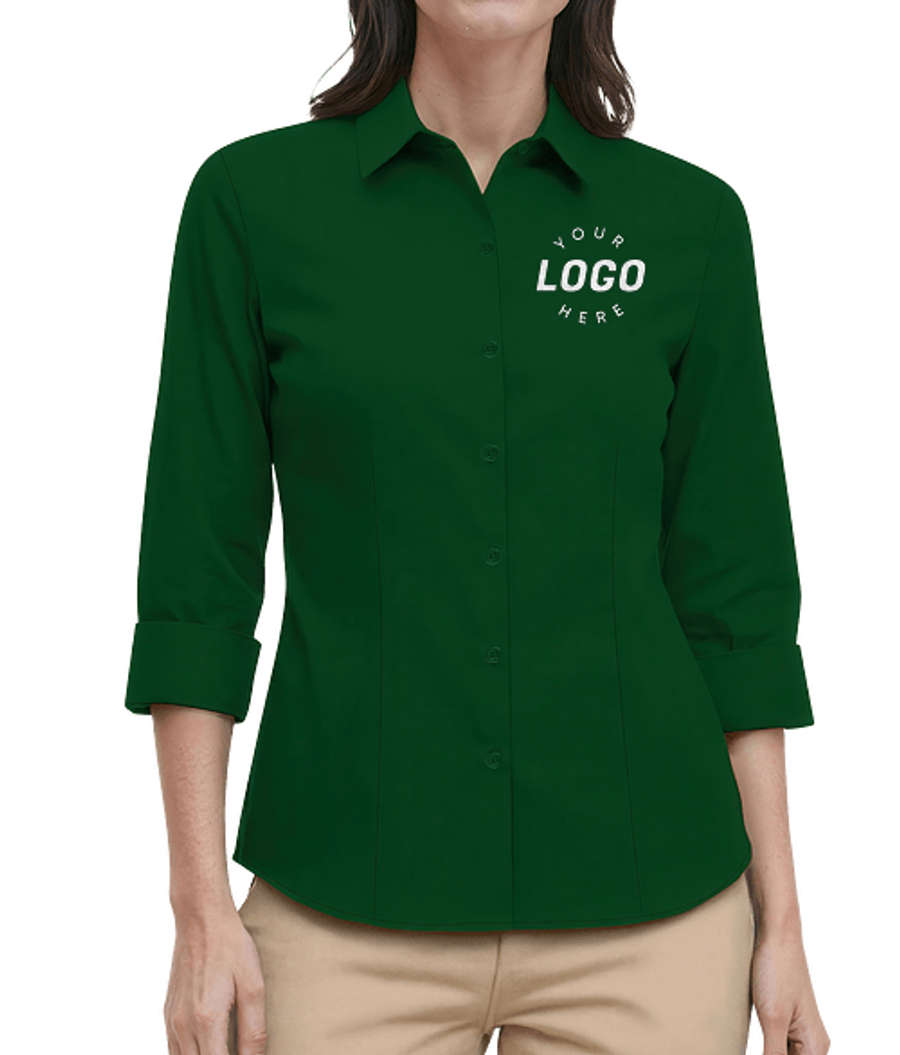 Blue Generation Women’s Fine Line Twill 3/4 Sleeve Shirt - Embroidered in Hunter