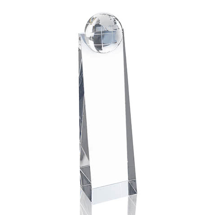 Laser Etched Globe Tower Award in Clear
