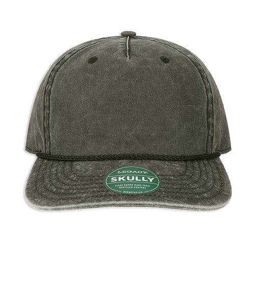 Legacy Skully Pigment Dyed Five Panel Rope Baseball Hat in Black