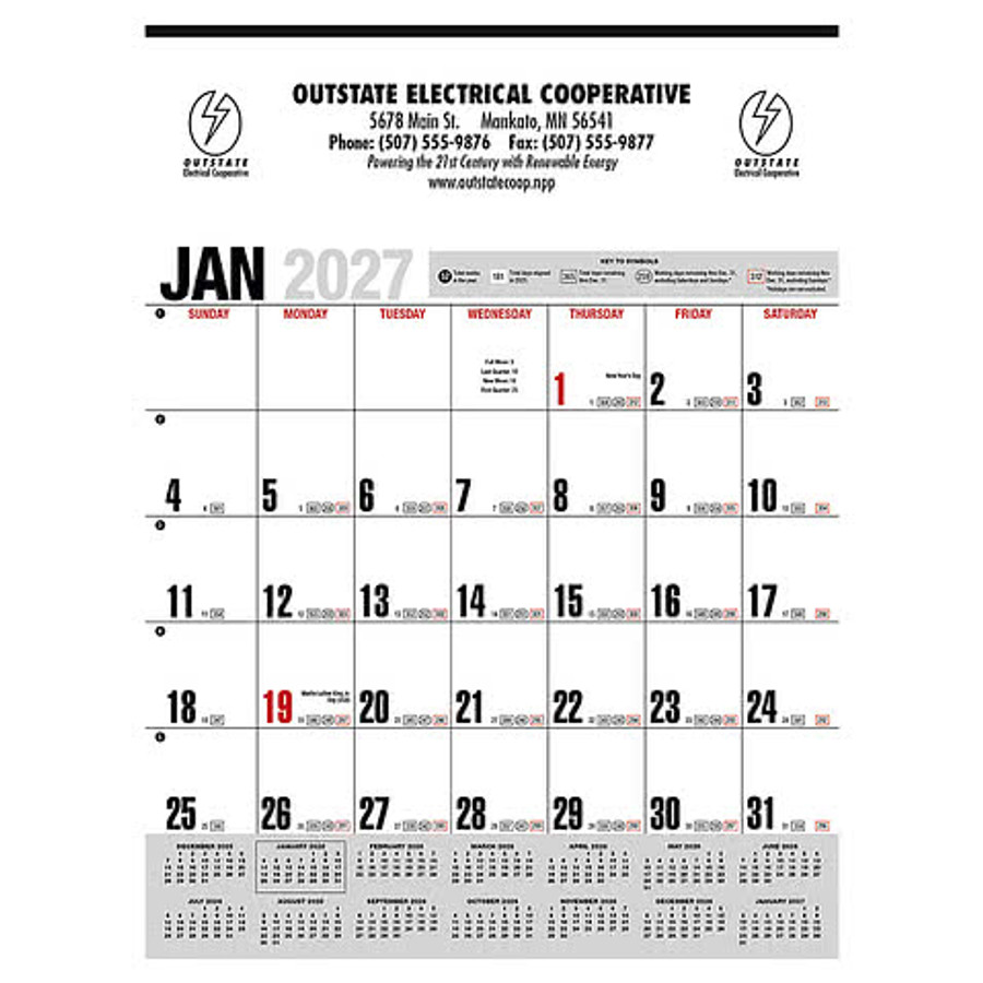 Full Color Yearly Record Gray with Red Wall Calendar in HL Yearly Record (Grey).2026