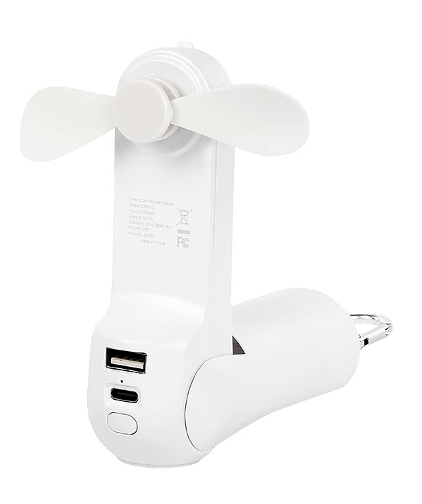 Rechargeable 1,800 mAh Portable Power Bank with Mini Fan and Flashlight