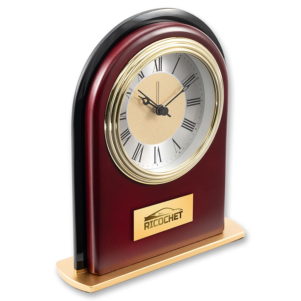 Rosewood and Black Glass Arch Clock