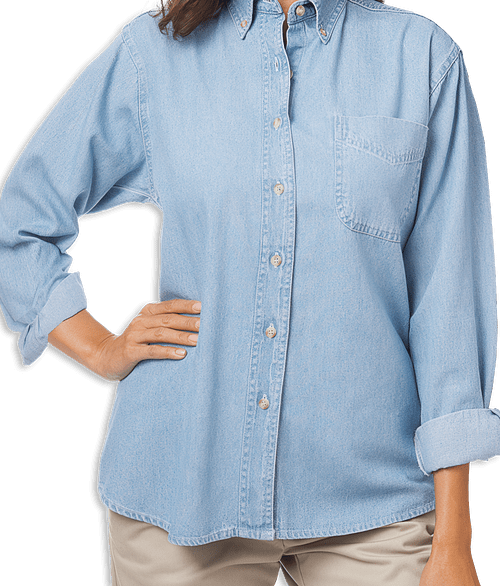 Blue Generation Women's Pocket Long Sleeve Denim Shirt in Faded Blue