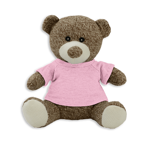 Full Color Knitted 7.5" Brown Bear Plush Animal in Pink