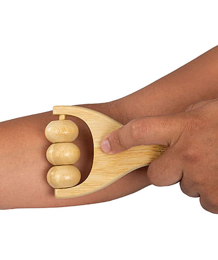 Laser Engraved Bamboo Handheld Massager with Rollers