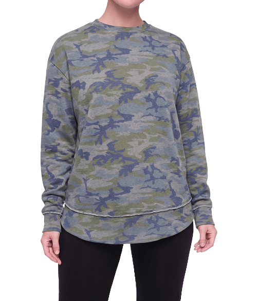 Live & Tell by LAT Women's Weekend Fleece Crewneck Sweatshirt in Vintage Camo