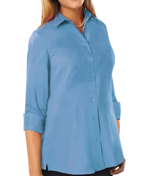 Blue Generation Women’s Studio Poplin 3/4 Sleeve Swing Shirt - Embroidered
