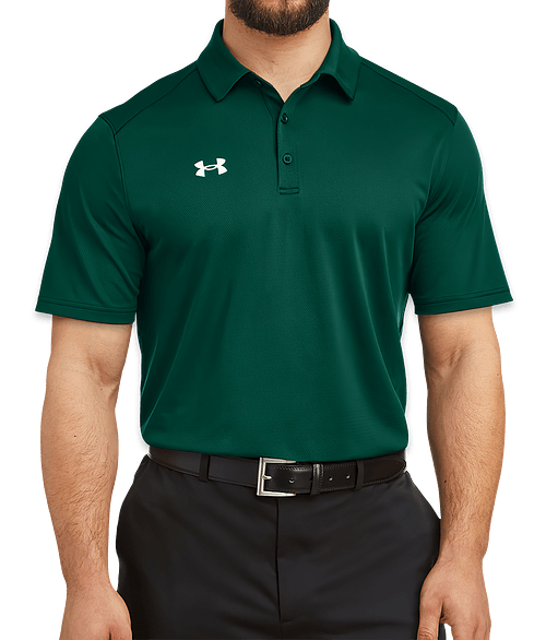 Under Armour Tech Lightweight Performance Polo - Embroidered in Forest Green  /  White