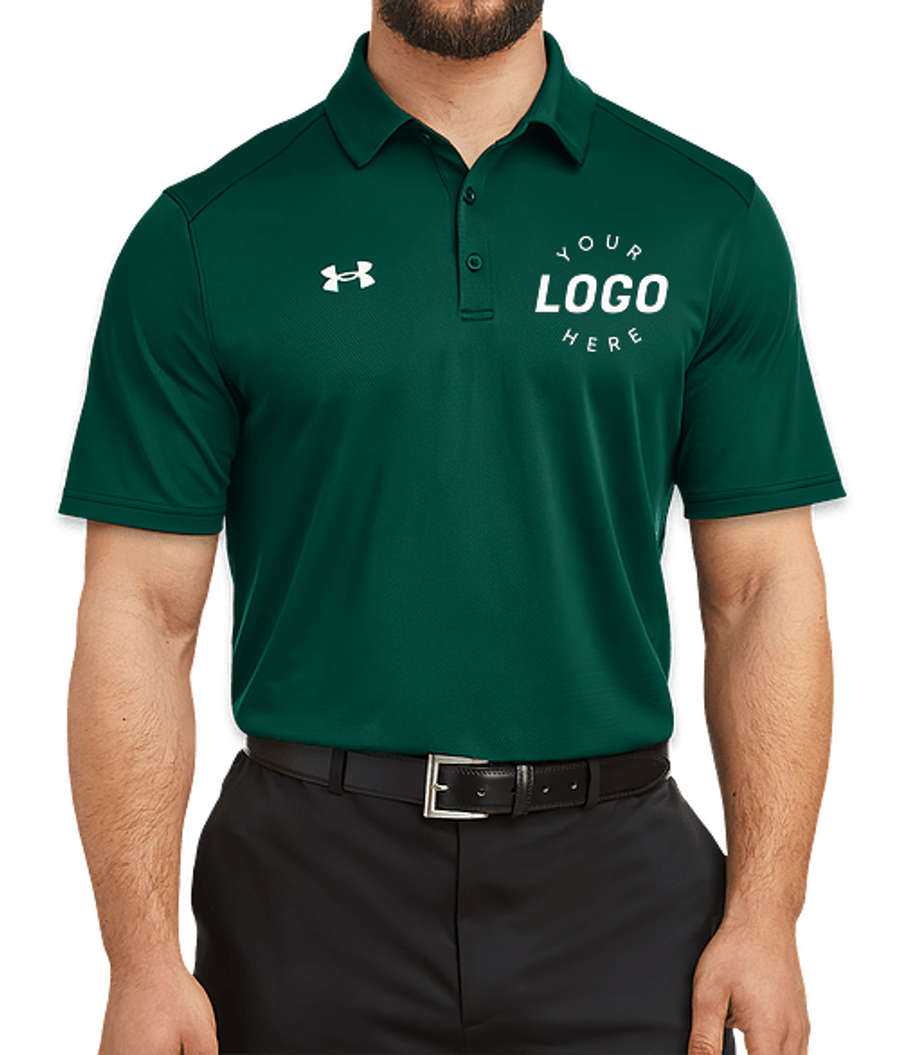Under Armour Tech Lightweight Performance Polo - Printed in Forest Green / White