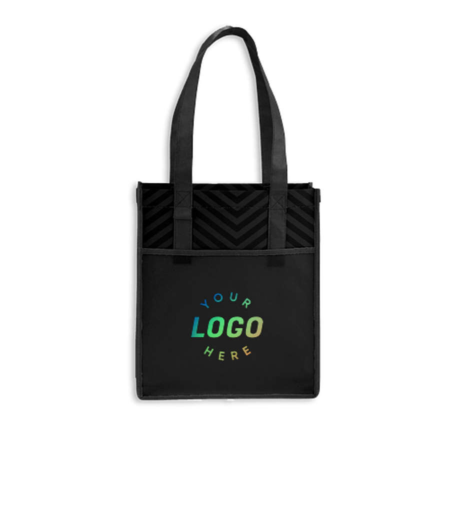 Chevron Non-Woven Shopper Tote Bag in Black