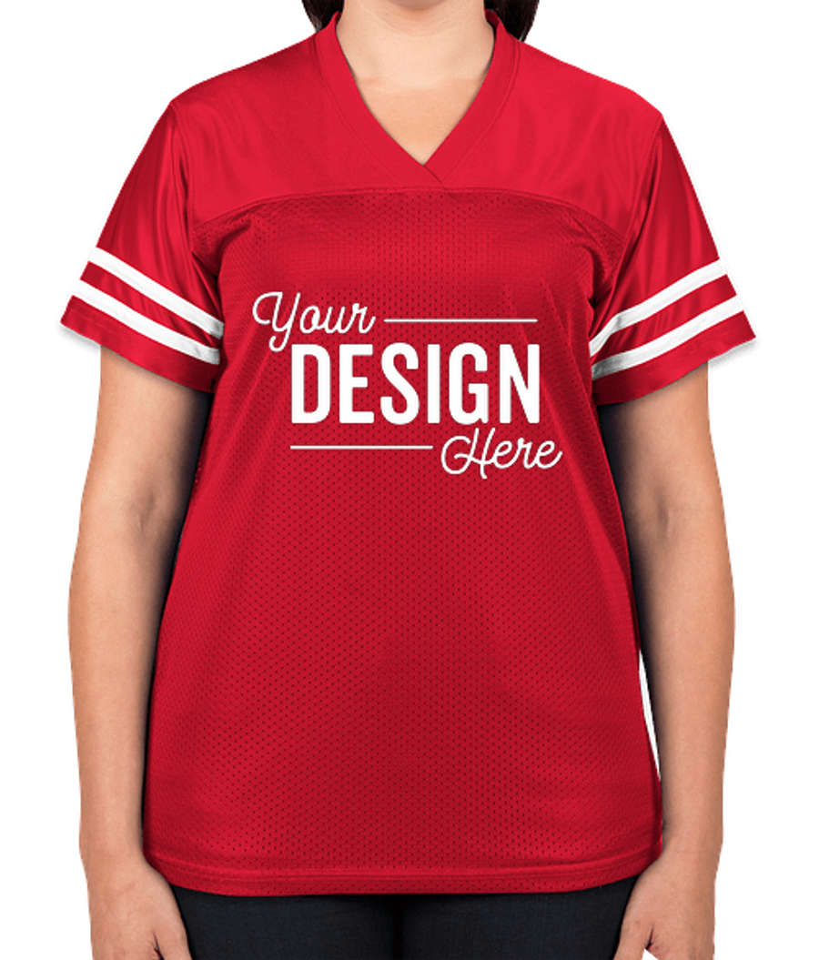 Sport-Tek Women's Replica Football Jersey in True Red / White