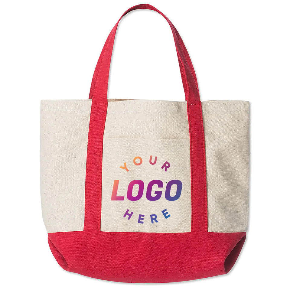 Seaside Medium Cotton Canvas Pocket Tote Bag