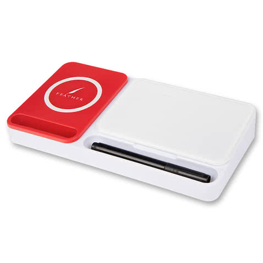 Desk Organizer with Wireless Charger & Dry Erase Board in White with Blue