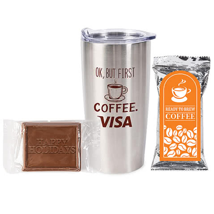 20 oz. Tumbler with Coffee Pack and Happy Holidays Cookie Gift Set in Silver