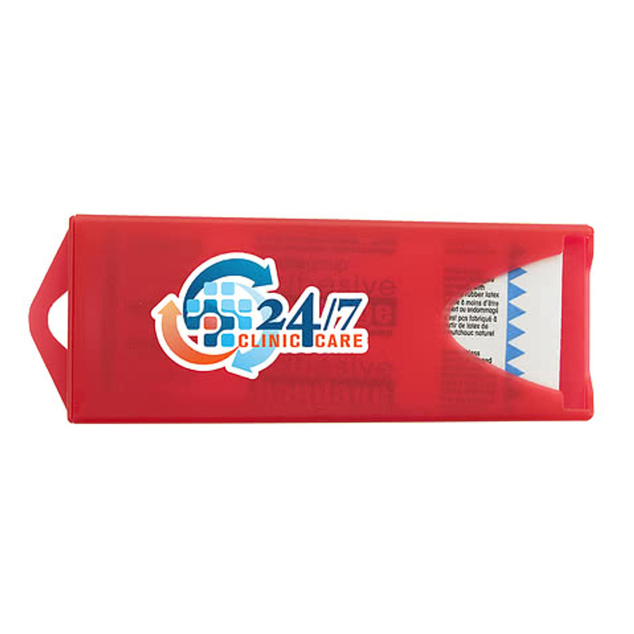 Full Color Original Colored Bandage Dispenser with Clear Bandages in Translucent Blue