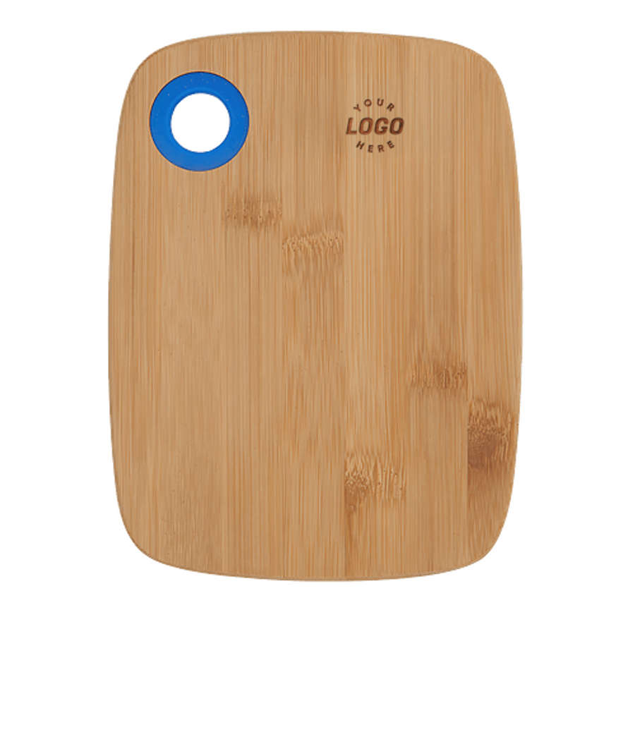 Laser Engraved Small Bamboo Cutting Board with Silicone Ring in Blue