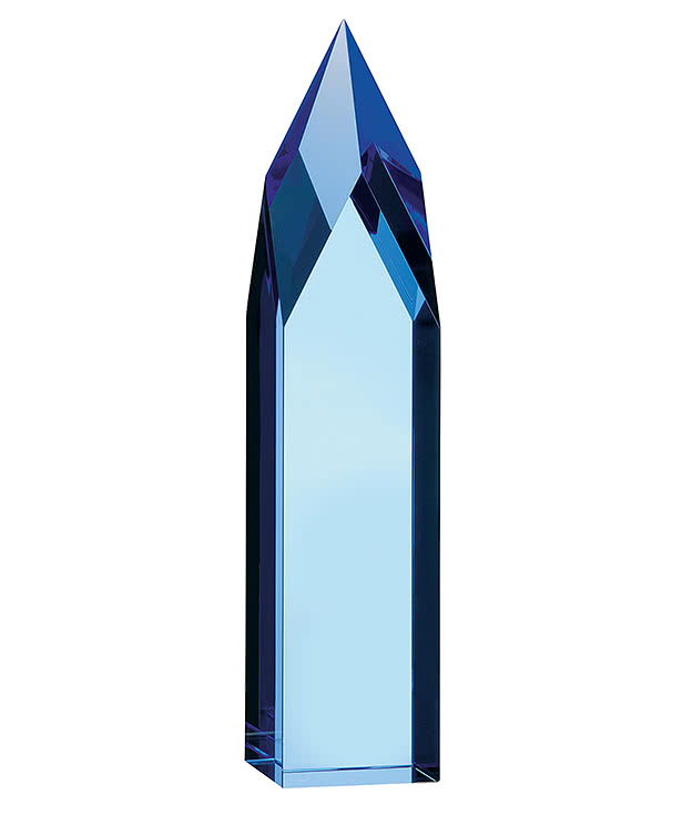 Laser Engraved Blue Ice Pillar Award