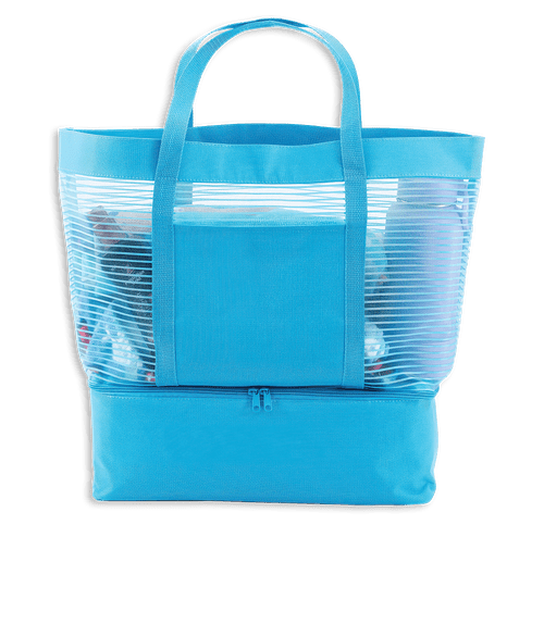 2 in 1 Striped Mesh Beach Bag Cooler in Ocean Blue