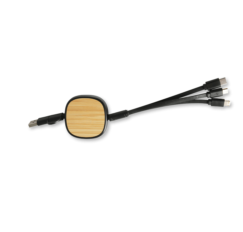 Bamboo Retractable 3-in-1 Charging Cable with Dual Inputs-default